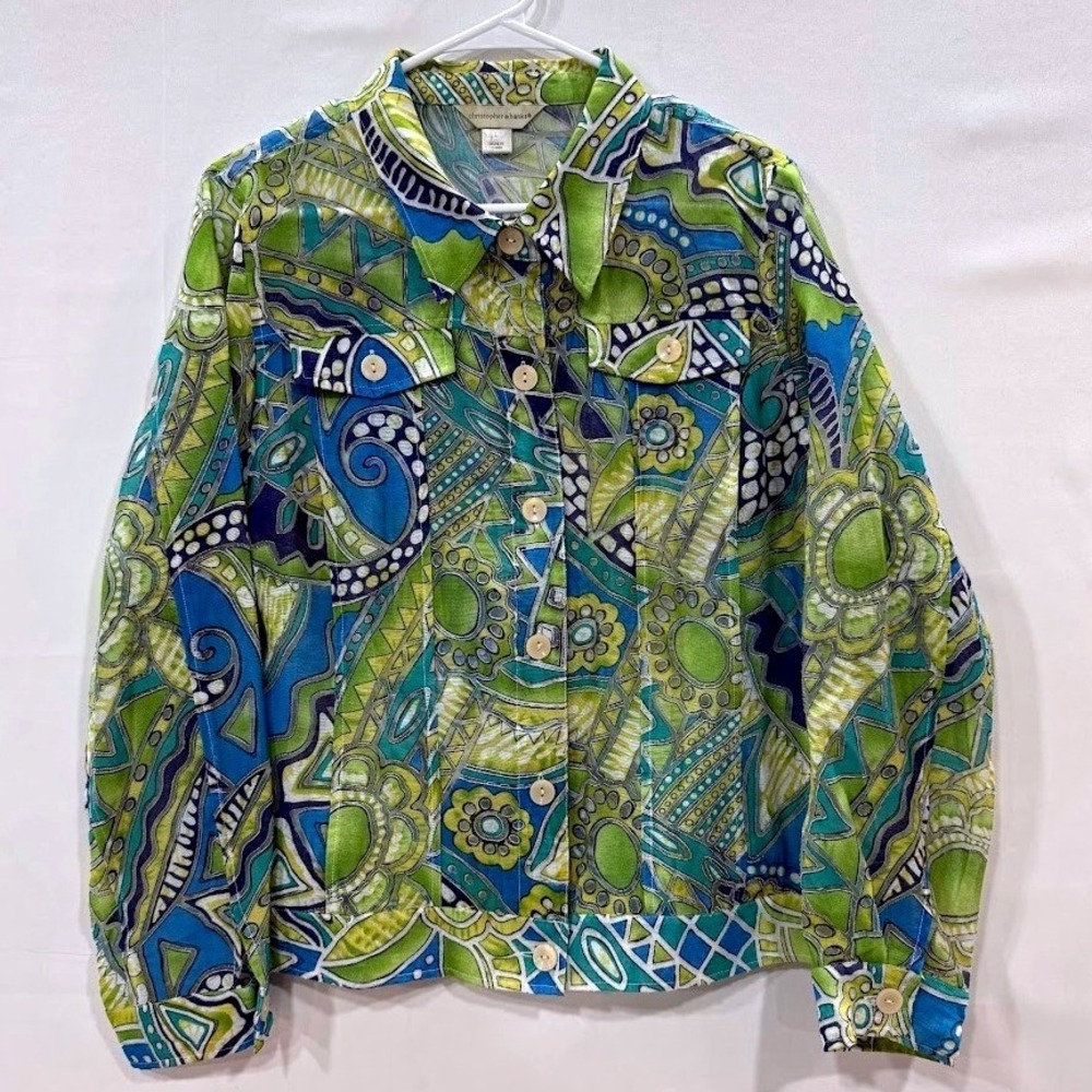 Christopher & Banks Button Shirt Womens L Multicolor Abstract Print Top